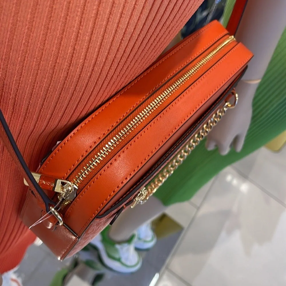 Michael Kors Jet Set Lg East West Ombré Signature Logo Crossbody Bag Red Clay